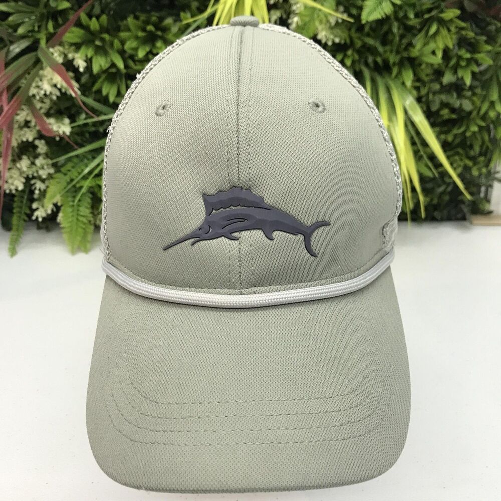 Tommy Bahama Hat Cap Strap Back Mens Gray Trucker Marlin Logo Baja Margarita
